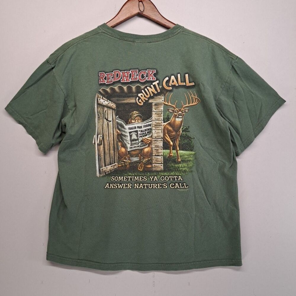 Redneck Grunt Call T Shirt Large Buckwear Nature's Call Hunting Graphic Green